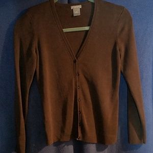 Brown 3/4 sleeve Petite V Neck Cardigan